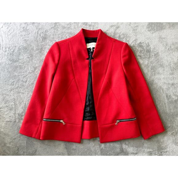 Sandro Blazer Womens 38 US 6 Red Moto Zippers Open Front Quiet Luxury Old Money - Picture 1 of 16